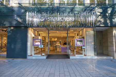 DUSSELDORF, GERMANY - CIRCA SEPTEMBER, 2018: entrance to a Swarovski store in Dusseldorf. Swarovski is an Austrian producer of lead glass.のeditorial素材