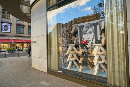 DUSSELDORF, GERMANY - CIRCA SEPTEMBER, 2018: display window at a Miu Miu store in Dusseldorf.