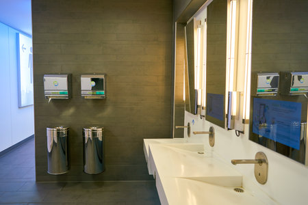 DUSSELDORF, GERMANY - CIRCA SEPTEMBER, 2018: interior shot of a toilet in Dusseldorf.のeditorial素材