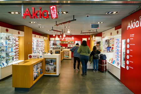 DUSSELDORF, GERMANY - CIRCA OCTOBER, 2018: interior shot of Akia shop in Dusseldorf airport.のeditorial素材