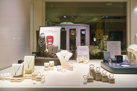 DUSSELDORF, GERMANY - CIRCA SEPTEMBER, 2018: jewelleries on display at a shop in Dusseldorf.のeditorial素材