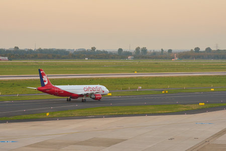 DUSSELDORF, GERMANY - CIRCA OCTOBER, 2018: Airberlin airplane taxi at Dusseldorf Airport.のeditorial素材