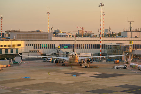 DUSSELDORF, GERMANY - CIRCA OCTOBER, 2018: Etihad Airways aircraft on tarmac at Dusseldorf Airport.のeditorial素材
