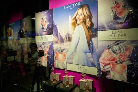 DUSSELDORF, GERMANY - CIRCA SEPTEMBER, 2018: perfumes on display at a store in Dusseldorf.のeditorial素材