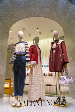 ROME, ITALY - CIRCA NOVEMBER, 2017: apparel on display at a Valentino store in Rome.