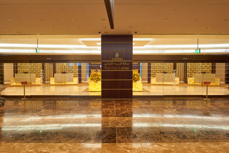 DUBAI, UAE - CIRCA SEPTEMBER, 2015: entrance to First Class Emirates Lounge in Dubai International Airportのeditorial素材