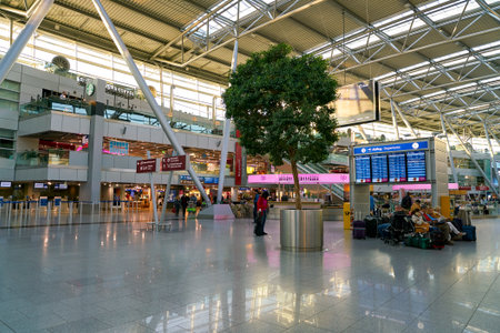 DUSSELDORF, GERMANY - CIRCA OCTOBER, 2018: interior shot of departure level in Dusseldorf airport.のeditorial素材
