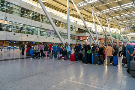 DUSSELDORF, GERMANY - CIRCA OCTOBER, 2018: interior shot of departure level in Dusseldorf airport.
