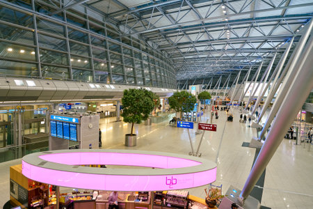 DUSSELDORF, GERMANY - CIRCA OCTOBER, 2018: interior shot of departure level in Dusseldorf airport.のeditorial素材