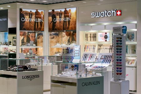 DUSSELDORF, GERMANY - CIRCA OCTOBER, 2018: watches on display in a store at Dusseldorf airport.のeditorial素材