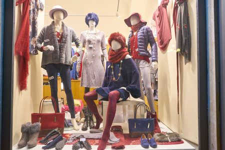 ROME, ITALY - CIRCA NOVEMBER, 2017: apparel on display at a store in Rome.のeditorial素材