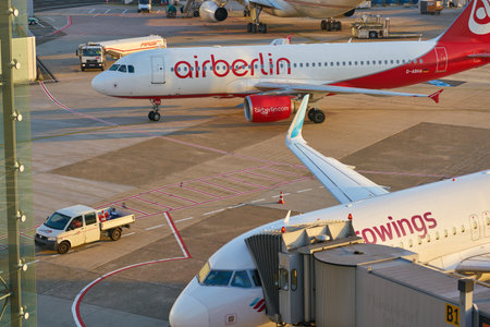DUSSELDORF, GERMANY - CIRCA OCTOBER, 2018: Airberlin airplane taxi at Dusseldorf Airport.