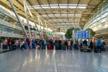 DUSSELDORF, GERMANY - CIRCA OCTOBER, 2018: interior shot of departure level in Dusseldorf airport.のeditorial素材
