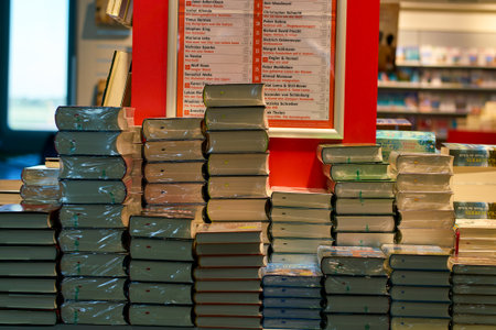 DUSSELDORF, GERMANY - CIRCA OCTOBER, 2018: books on display at a store in Dusseldorf airport.のeditorial素材