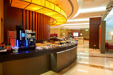 DUBAI, UAE - CIRCA SEPTEMBER, 2015: interior shot of Business Class Emirates Lounge in Dubai International Airportのeditorial素材