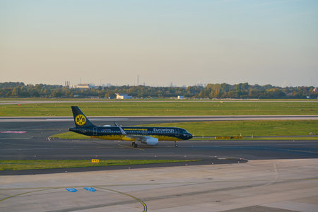 DUSSELDORF, GERMANY - CIRCA OCTOBER, 2018: Eurowings airplane taxi at Dusseldorf Airport.のeditorial素材