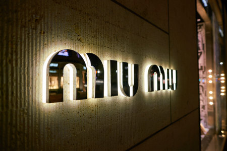 DUSSELDORF, GERMANY - CIRCA SEPTEMBER, 2018: close up shot of Miu Miu sign.のeditorial素材
