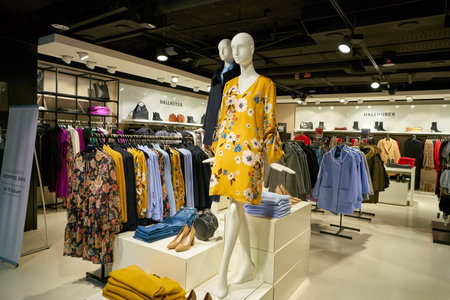 DUSSELDORF, GERMANY - CIRCA OCTOBER, 2018: Hallhuber clothing shop in Dusseldorf airport.のeditorial素材