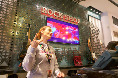 ROME, ITALY - CIRCA NOVEMBER, 2017: indoor portrait of staff at Rock shop in Rome.のeditorial素材