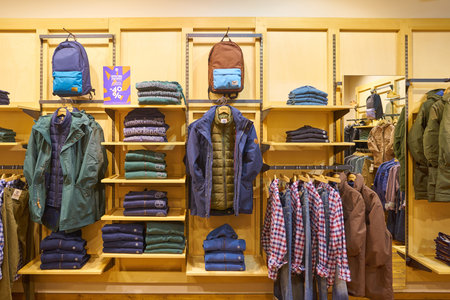 ROME, ITALY - CIRCA NOVEMBER, 2017: interior shot of a Timberland store in Rome.