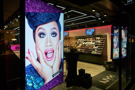 DUSSELDORF, GERMANY - CIRCA SEPTEMBER, 2018: NYX cosmetics store in Dusseldorfのeditorial素材