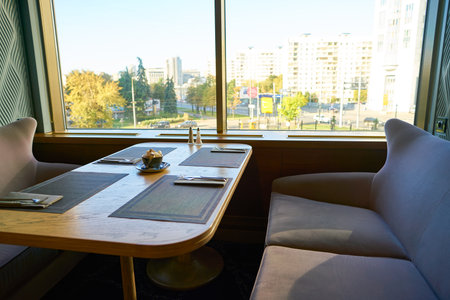 MOSCOW, RUSSIA - CIRCA SEPTEMBER, 2018: interior shot of a room in Holiday Inn hotel in Moscow.のeditorial素材
