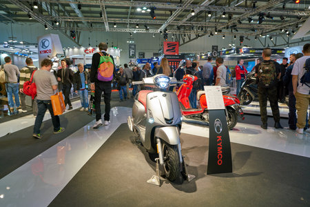 MILAN, ITALY - NOVEMBER 11, 2017: scooters on display at EICMA 2017 - 75th International Motorcycle...