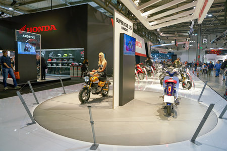 MILAN, ITALY - NOVEMBER 11, 2017: motorcycles on display during the EICMA 2017 - 75th International Motorcycle Exhibition.のeditorial素材