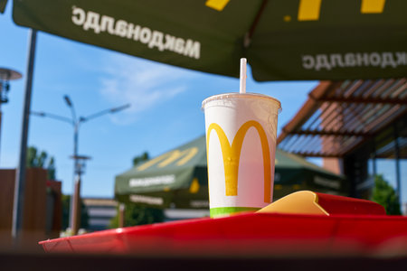 KALININGRAD, RUSSIA - CIRCA SEPTEMBER, 2018: food served on tray at McDonald's restaurant.のeditorial素材