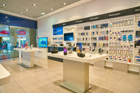 MOSCOS, RUSSIA - SEPTEMBER 20, 2018: interior shot of Samsung store in Moscow.のeditorial素材