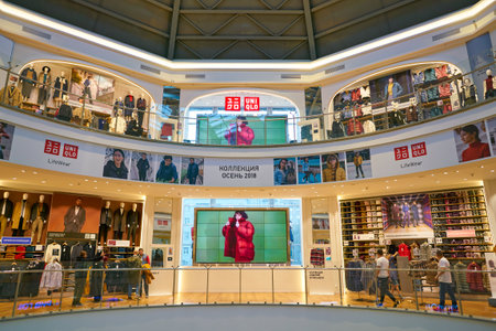 MOSCOW, RUSSIA - CIRCA SEPTEMBER, 2018: Uniqlo store in Moscow. Uniqlo Co. Ltd is a Japanese casual...