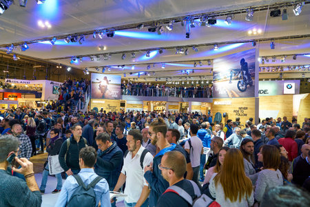 MILAN, ITALY - NOVEMBER 11, 2017: people at EICMA 2017 - 75th International Motorcycle Exhibitionのeditorial素材