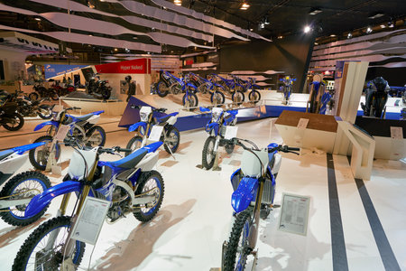 MILAN, ITALY - NOVEMBER 11, 2017: Yamaha motorcycles on display at EICMA 2017 - 75th International...
