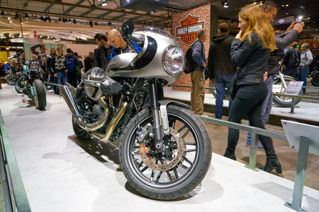 MILAN, ITALY - NOVEMBER 11, 2017: Harley-Davidson motorcycle is displayed at EICMA 2017 - 75th...