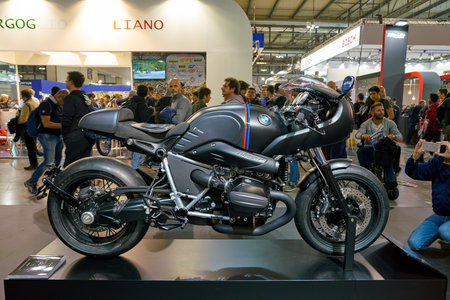 MILAN, ITALY - NOVEMBER 11, 2017: BMW motorcycle is displayed at EICMA 2017 - 75th International...