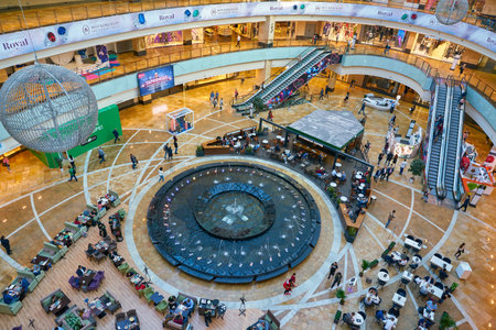 MOSCOW, RUSSIA - CIRCA SEPTEMBER, 2018: interior shot of Afimall shopping center at Moscow City.