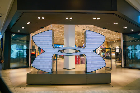 MOSCOW, RUSSIA - CIRCA SEPTEMBER, 2018: Under Armor sign at a store in Moscow.