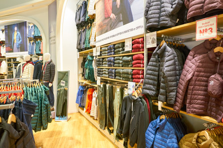 MOSCOW, RUSSIA - CIRCA SEPTEMBER, 2018: interior shot of Uniqlo store in Moscow. Uniqlo Co. Ltd is a...