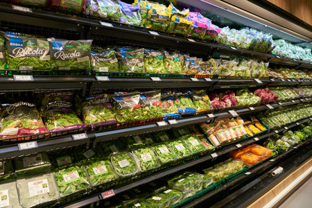 DUSSELDORF, GERMANY - CIRCA SEPTEMBER, 2018: interior shot of Zurheide supermarket in Dusseldorf.のeditorial素材