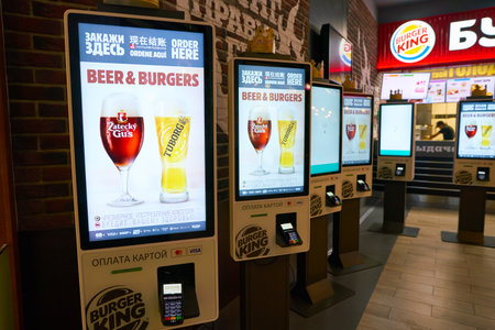 MOSCOW, RUSSIA - CIRCA SEPTEMBER, 2018: self-ordering kiosks at Burger King in Moscow.