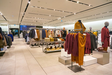 MOSCOW, RUSSIA - CRICA SEPTEMBER, 2018: interior shot of a Zara store in shopping center in Moscow.