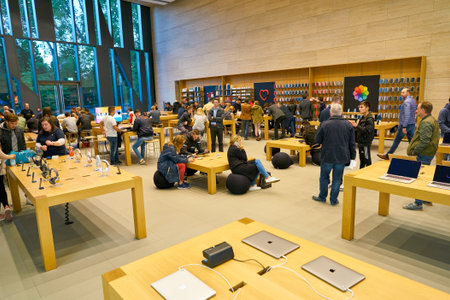 DUSSELDORF, GERMANY - CIRCA SEPTEMBER, 2018: interior shot of Apple store in Dusseldorf.
