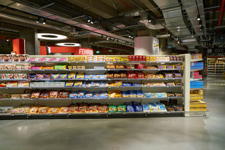DUSSELDORF, GERMANY - CIRCA SEPTEMBER, 2018: interior shot of Zurheide supermarket in Dusseldorf.
