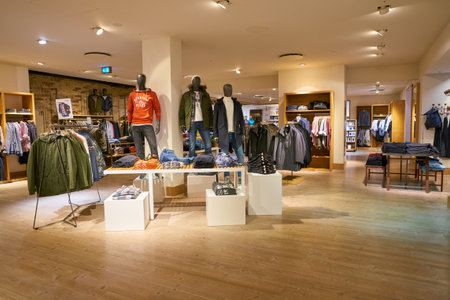 DUSSELDORF, GERMANY - CIRCA SEPTEMBER, 2018: interior shot of Esprit shop in Dusseldorf.のeditorial素材