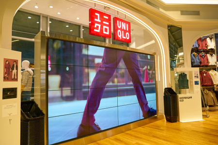 MOSCOW, RUSSIA - CIRCA SEPTEMBER, 2018: interior shot of Uniqlo store in Moscow. Uniqlo Co. Ltd is a...