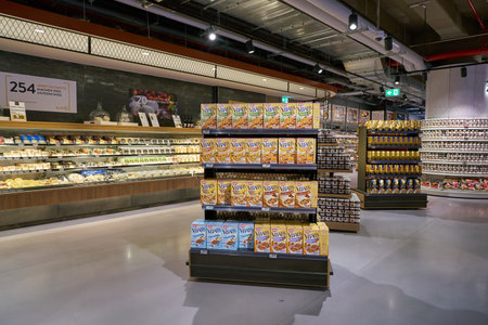 DUSSELDORF, GERMANY - CIRCA SEPTEMBER, 2018: interior shot of Zurheide supermarket in Dusseldorf.