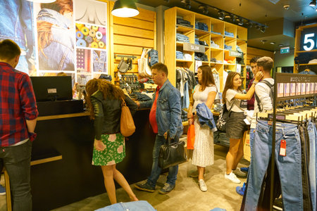 MOSCOW, RUSSIA - CRICA SEPTEMBER, 2018: interior shot of a Levi's store in shopping center in...