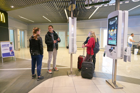 DUSSELDORF, GERMANY - CIRCA SEPTEMBER, 2018: self ordering kiosks at McDonald's restaurant in...