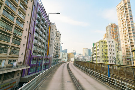 HONG KONG, CHINA - CIRCA JANUARY, 2019: view seen from second deck of double-decker bus in Hong Kong...