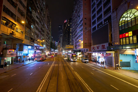 HONG KONG, CHINA - CIRCA JANUARY, 2019: Hong Kong urban landscape at night.